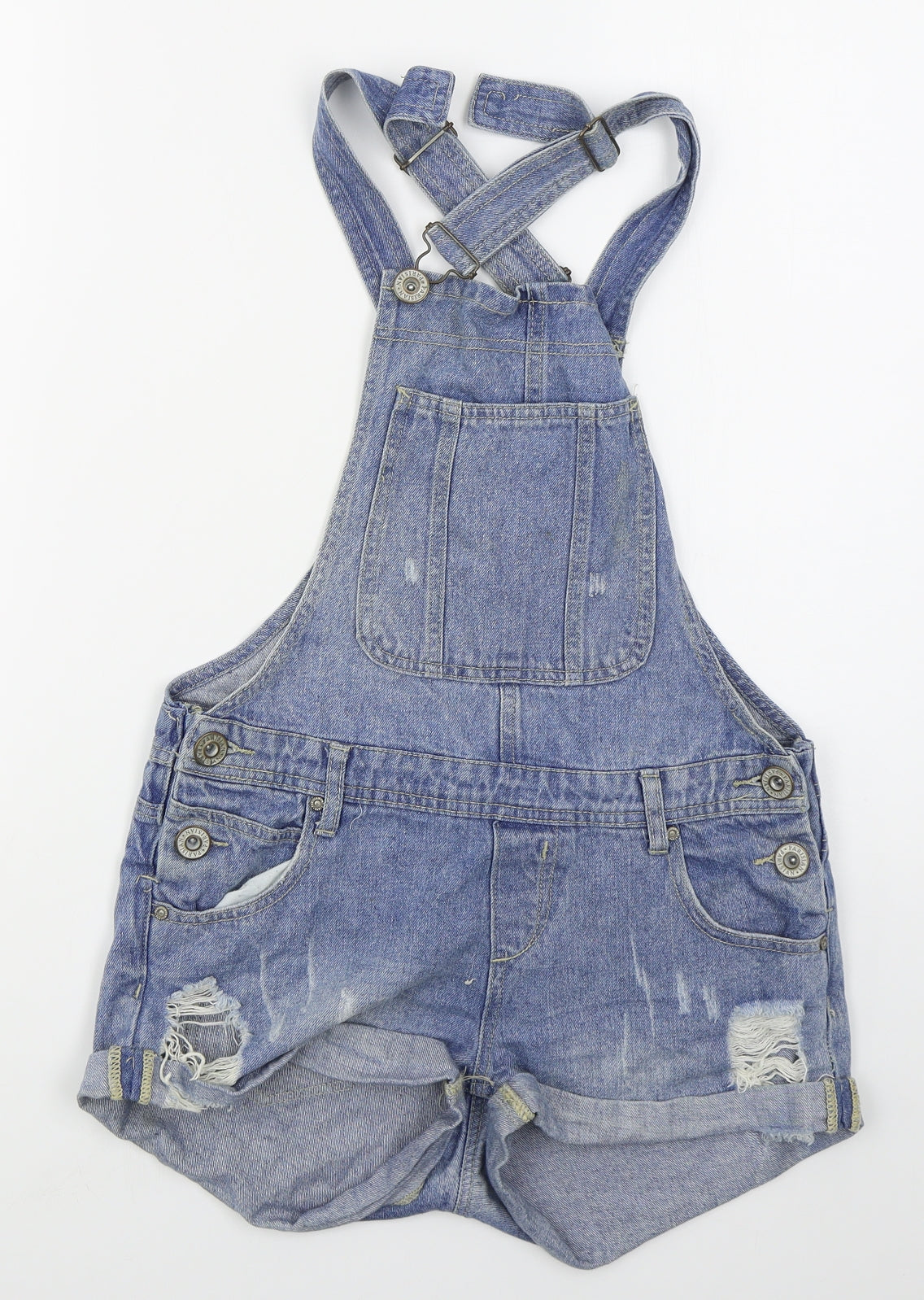 New Look Womens Blue  Cotton Dungaree One-Piece Size 8  Buckle - Distressed Look