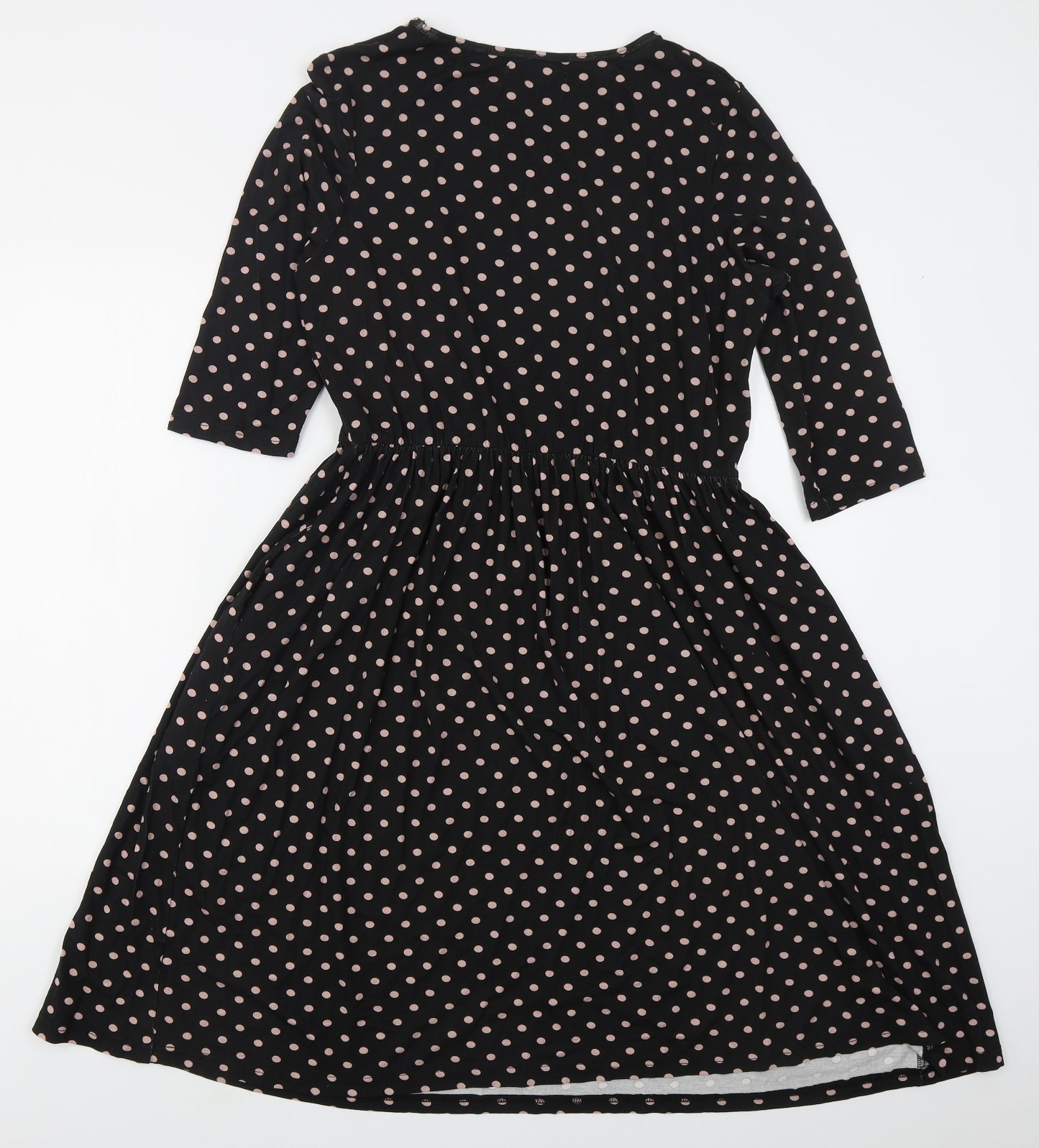 Capsule Womens Black Polka Dot Viscose Skater Dress  Size 12  Round Neck Pullover