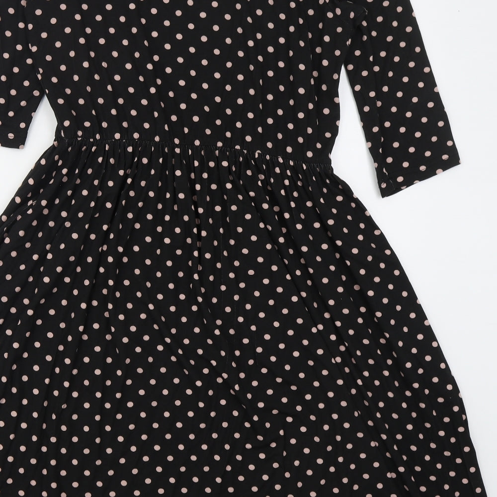 Capsule Womens Black Polka Dot Viscose Skater Dress  Size 12  Round Neck Pullover