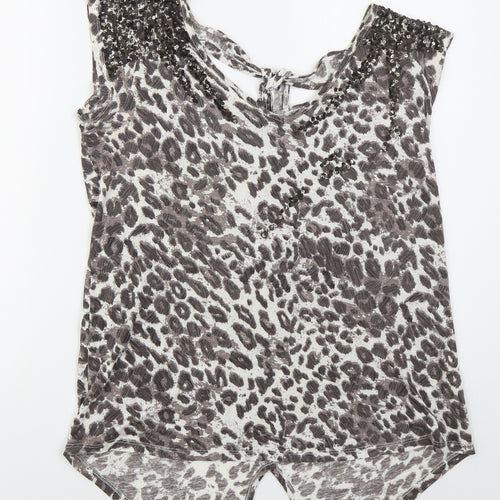 NEXT Womens Brown Animal Print Viscose Basic Tank Size M V-Neck