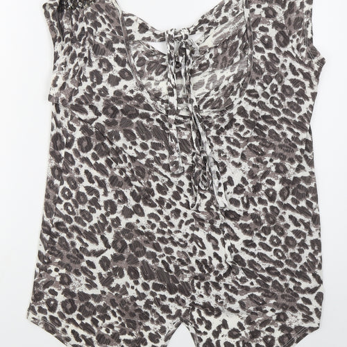NEXT Womens Brown Animal Print Viscose Basic Tank Size M V-Neck
