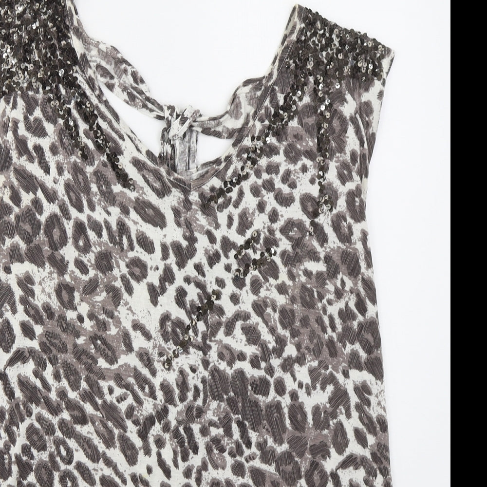 NEXT Womens Brown Animal Print Viscose Basic Tank Size M V-Neck