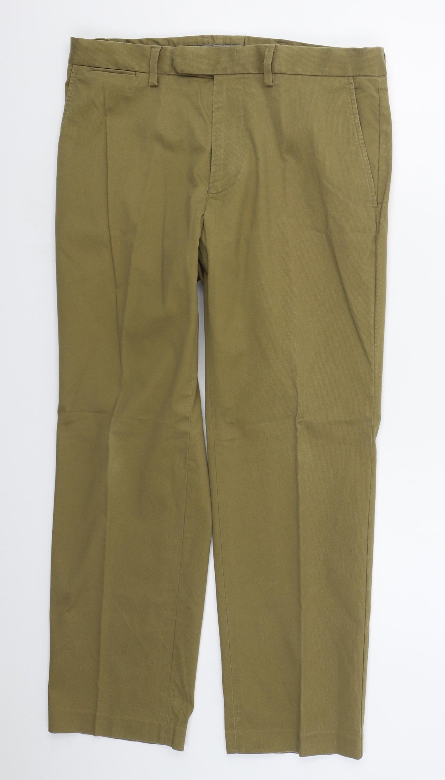 Marks and Spencer Mens Beige  Cotton Trousers  Size 32 L27 in Regular Hook & Eye
