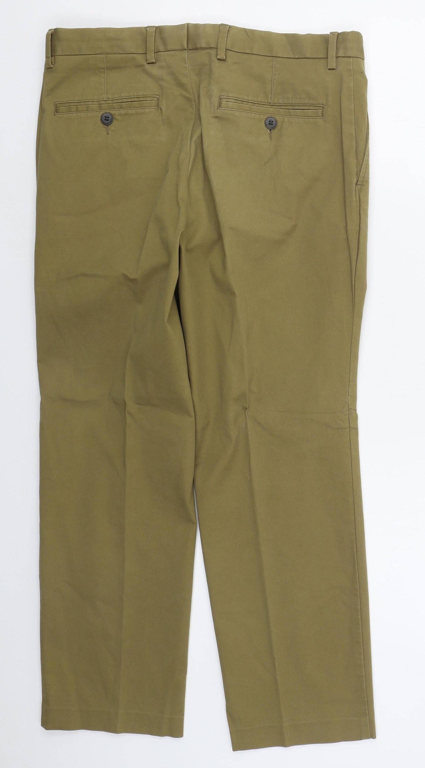 Marks and Spencer Mens Beige  Cotton Trousers  Size 32 L27 in Regular Hook & Eye