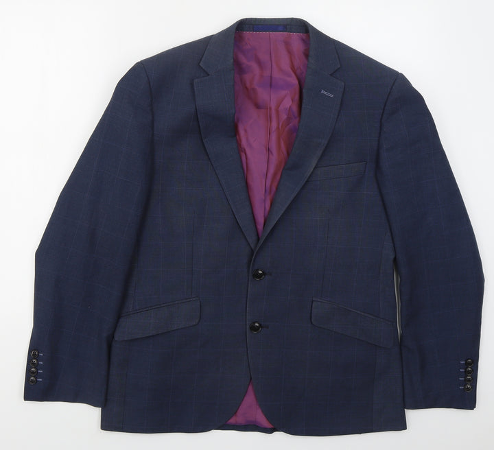 Daniel Grahame Mens Blue Check Polyester Jacket Suit Jacket Size 40
