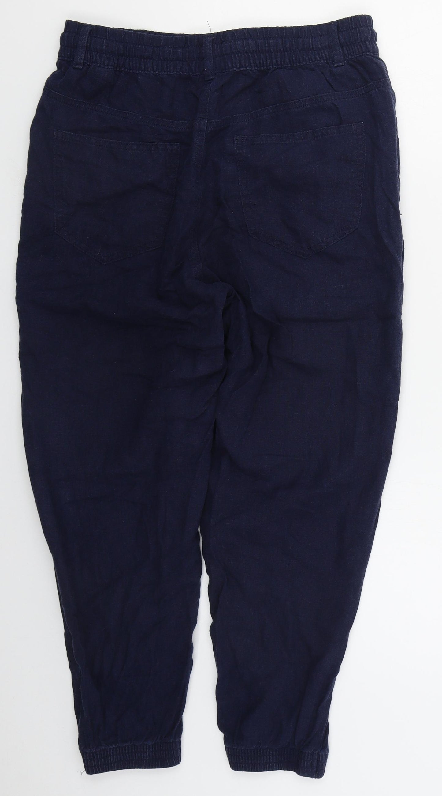 Marks and Spencer Womens Blue  Linen Trousers  Size 10 L23 in Regular Drawstring