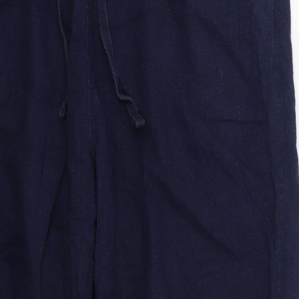 Marks and Spencer Womens Blue  Linen Trousers  Size 10 L23 in Regular Drawstring