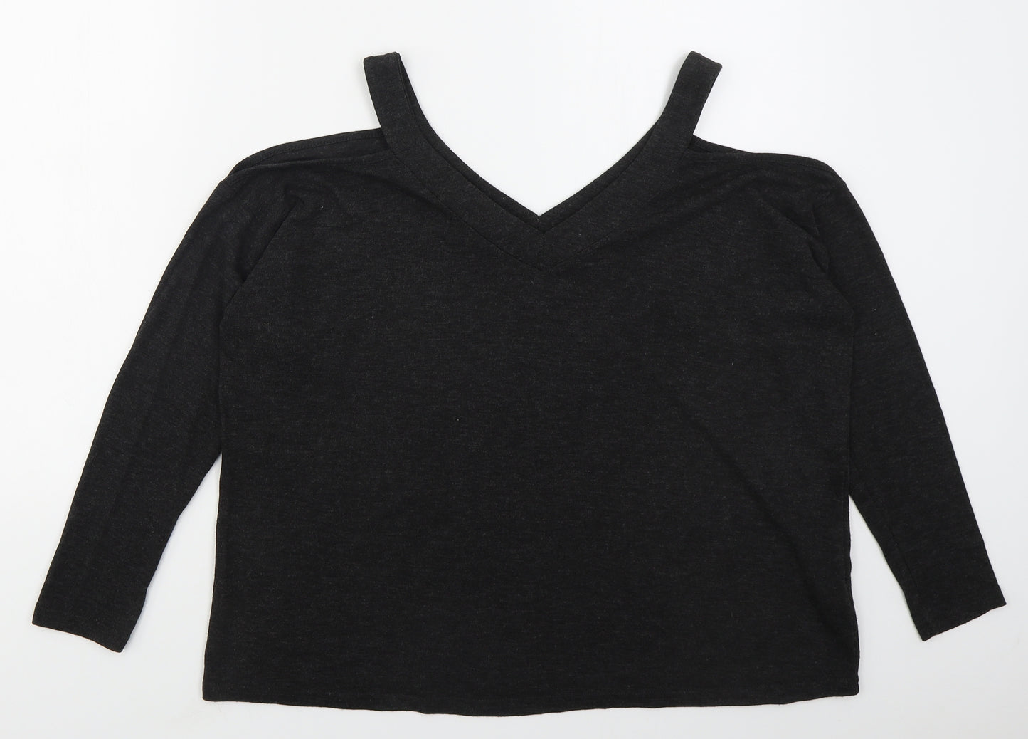 Primark Womens Grey  Polyester Basic T-Shirt Size 16 V-Neck