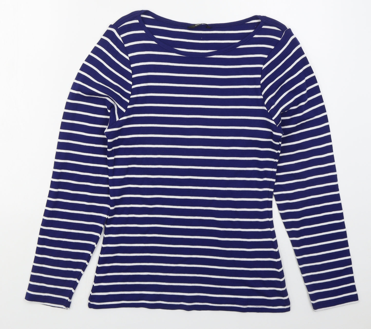George Womens Blue Striped Cotton Basic T-Shirt Size 14 Boat Neck