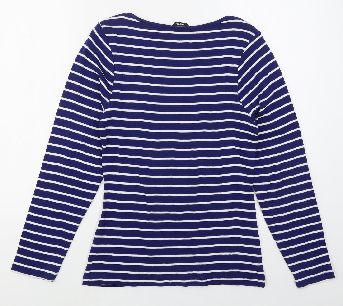 George Womens Blue Striped Cotton Basic T-Shirt Size 14 Boat Neck