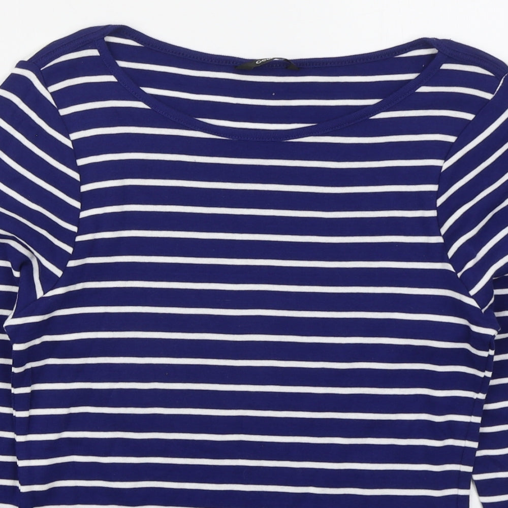 George Womens Blue Striped Cotton Basic T-Shirt Size 14 Boat Neck