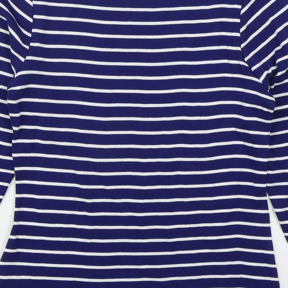 George Womens Blue Striped Cotton Basic T-Shirt Size 14 Boat Neck