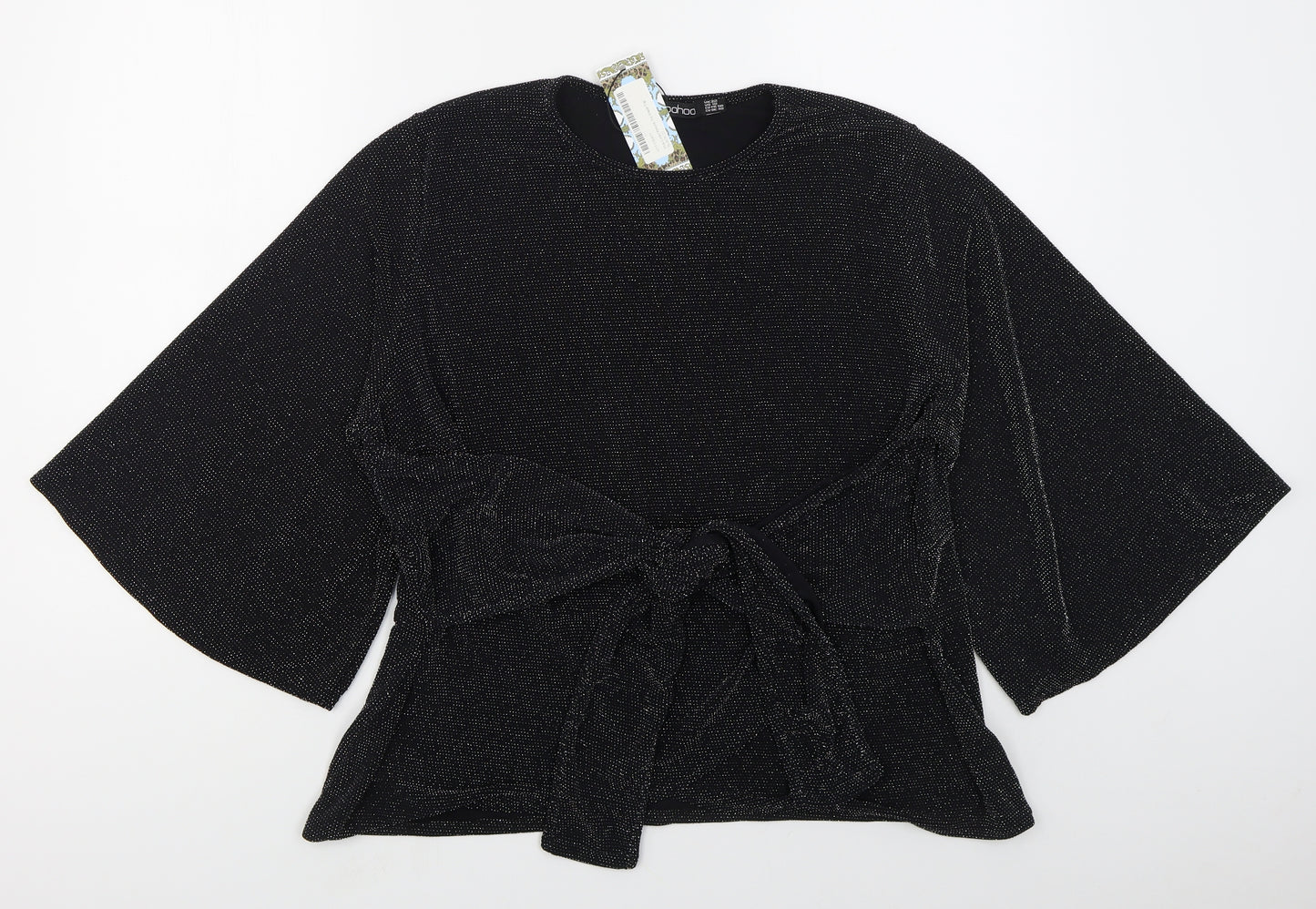 Boohoo Womens Black  Nylon Basic Blouse Size 22 Round Neck
