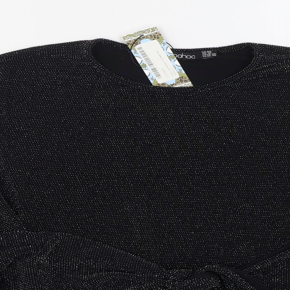Boohoo Womens Black  Nylon Basic Blouse Size 22 Round Neck