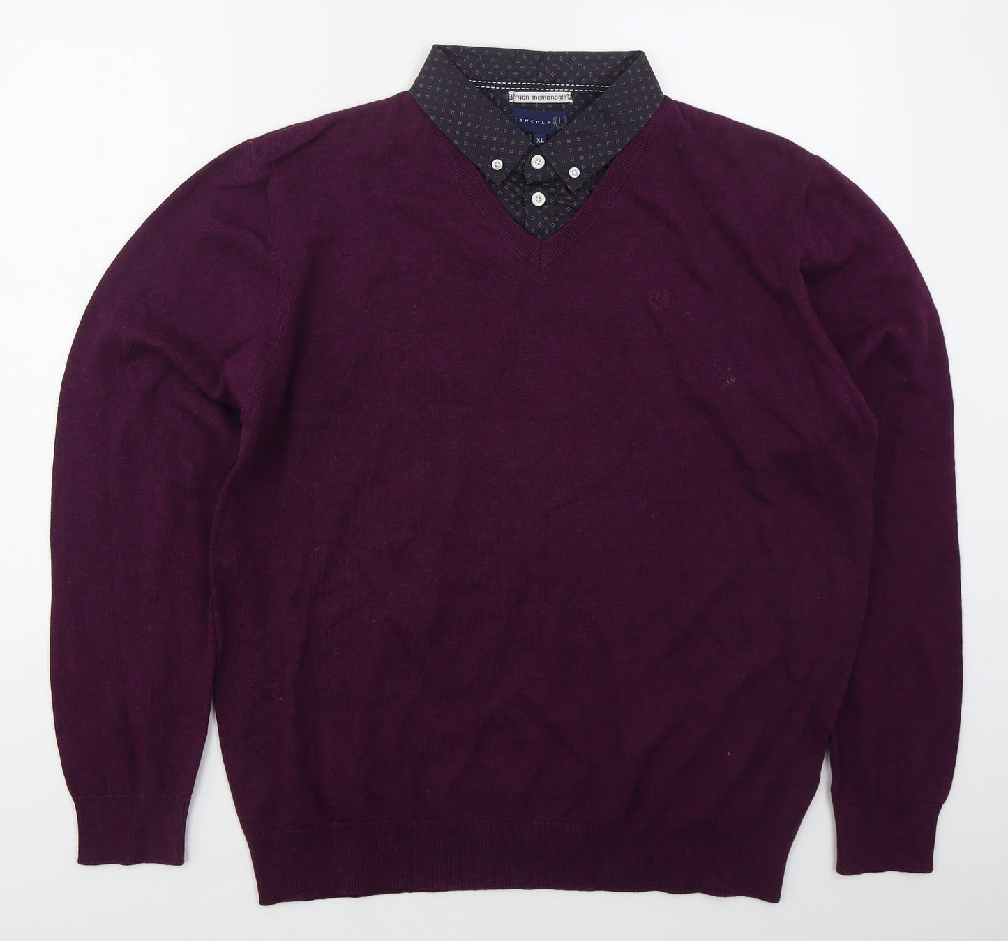 Lincoln Mens Purple Collared  Cotton Pullover Jumper Size L