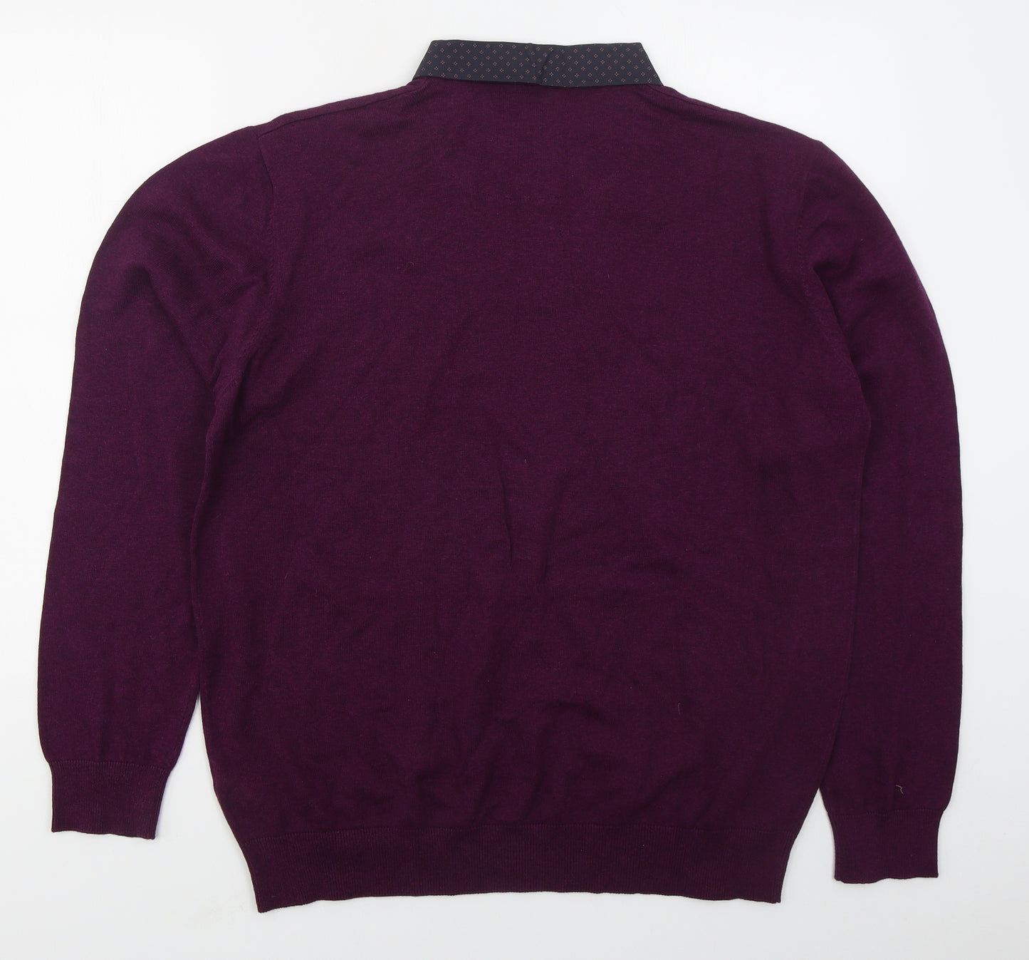 Lincoln Mens Purple Collared  Cotton Pullover Jumper Size L