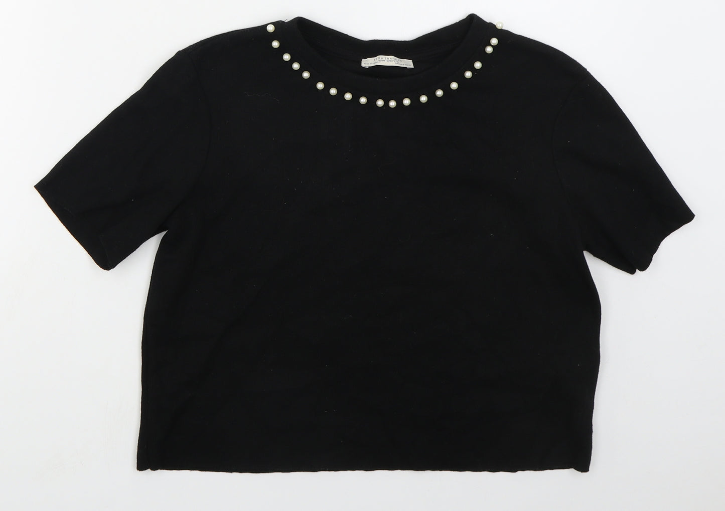 Zara Womens Black Crew Neck  Cotton Pullover Jumper Size M