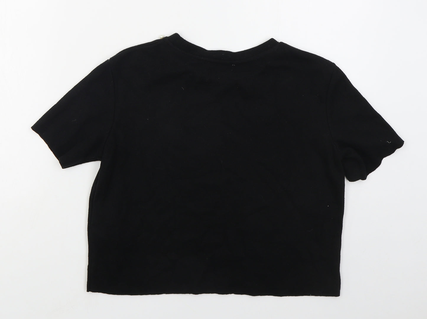 Zara Womens Black Crew Neck  Cotton Pullover Jumper Size M
