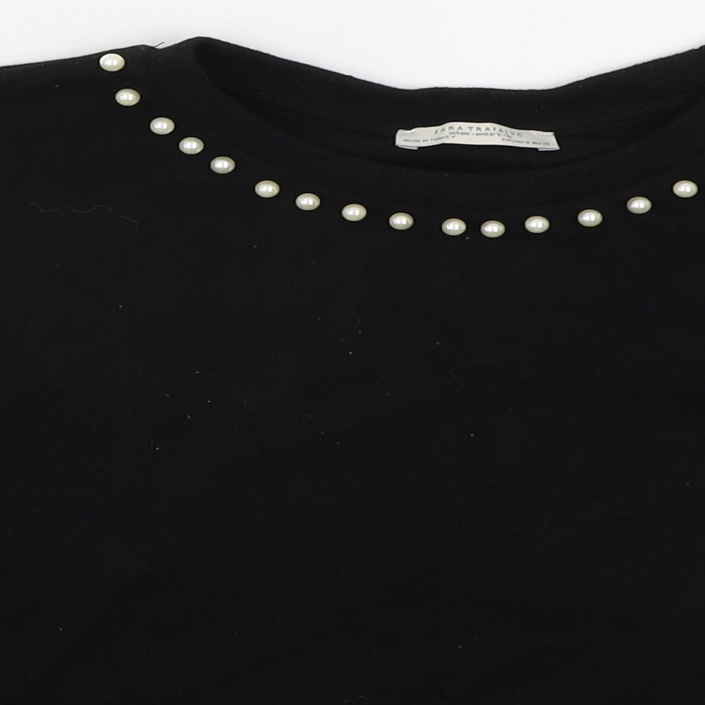Zara Womens Black Crew Neck  Cotton Pullover Jumper Size M