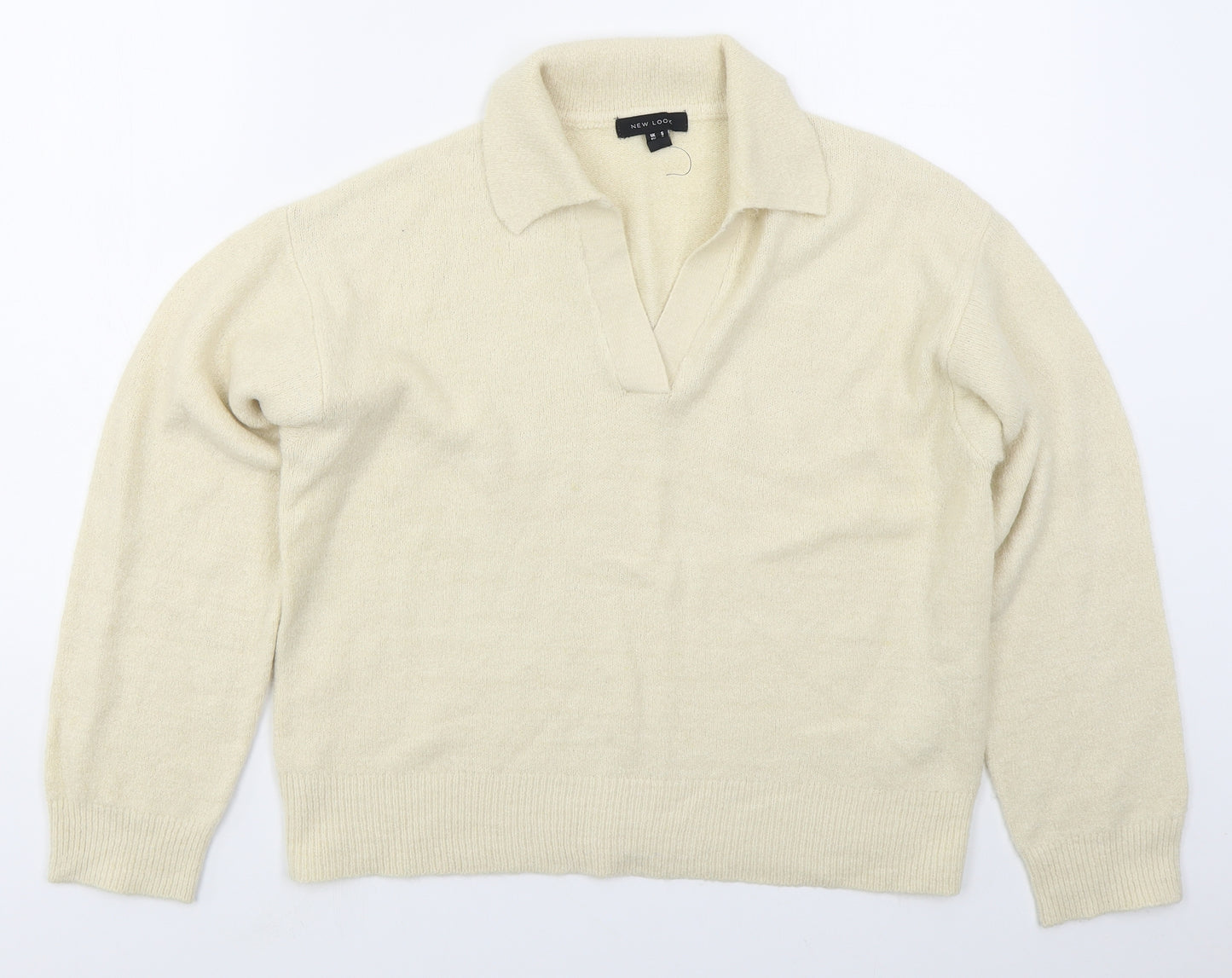 New Look Womens Beige Collared  Acrylic Pullover Jumper Size S