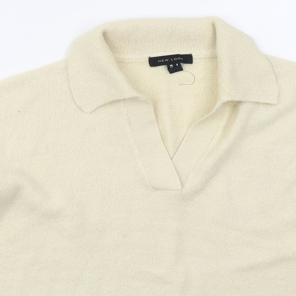 New Look Womens Beige Collared  Acrylic Pullover Jumper Size S
