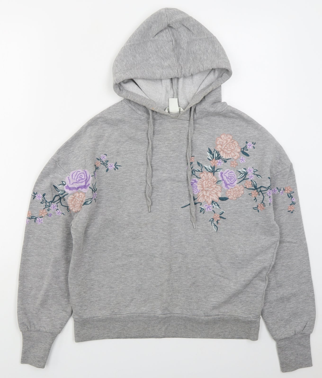 H&M Womens Grey Floral Cotton Pullover Hoodie Size S  Pullover