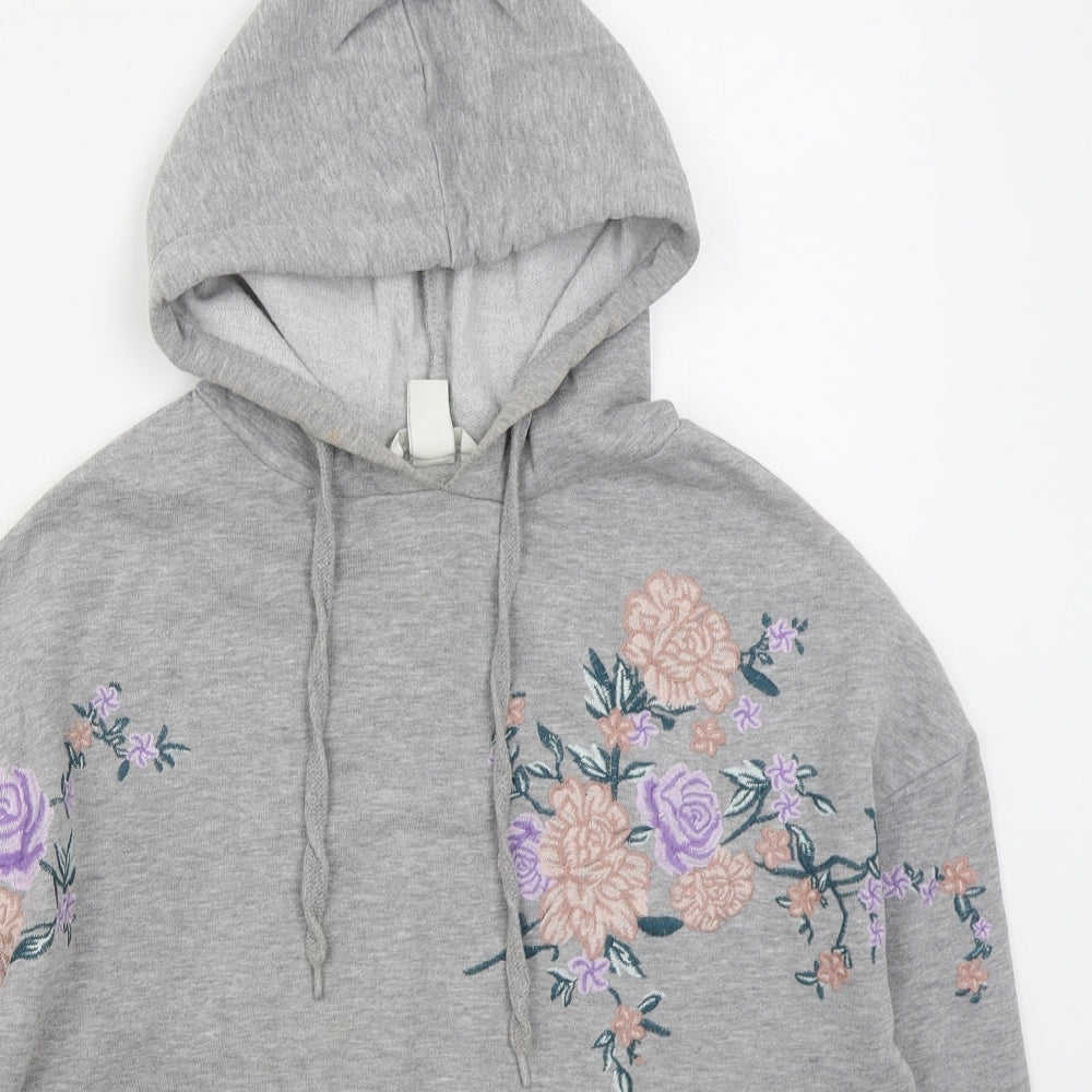 H&M Womens Grey Floral Cotton Pullover Hoodie Size S  Pullover