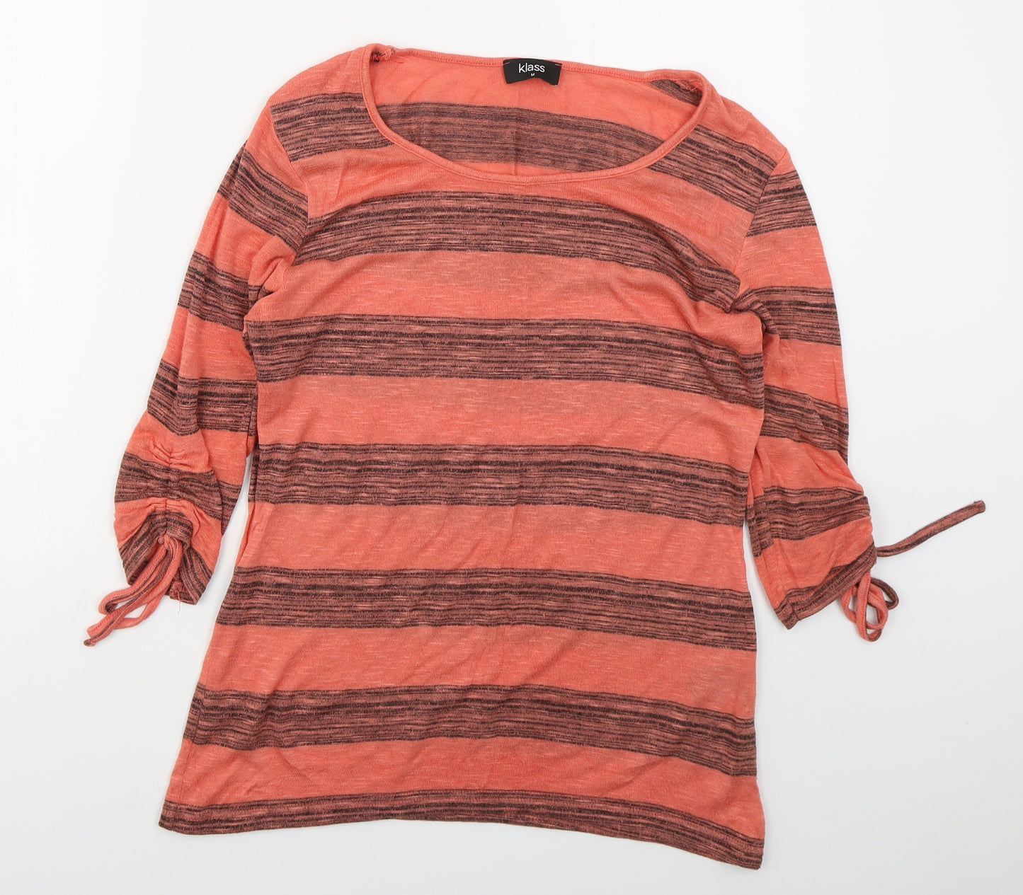 Klass Womens Pink Striped Viscose Basic T-Shirt Size M Round Neck