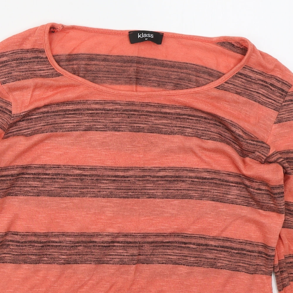 Klass Womens Pink Striped Viscose Basic T-Shirt Size M Round Neck