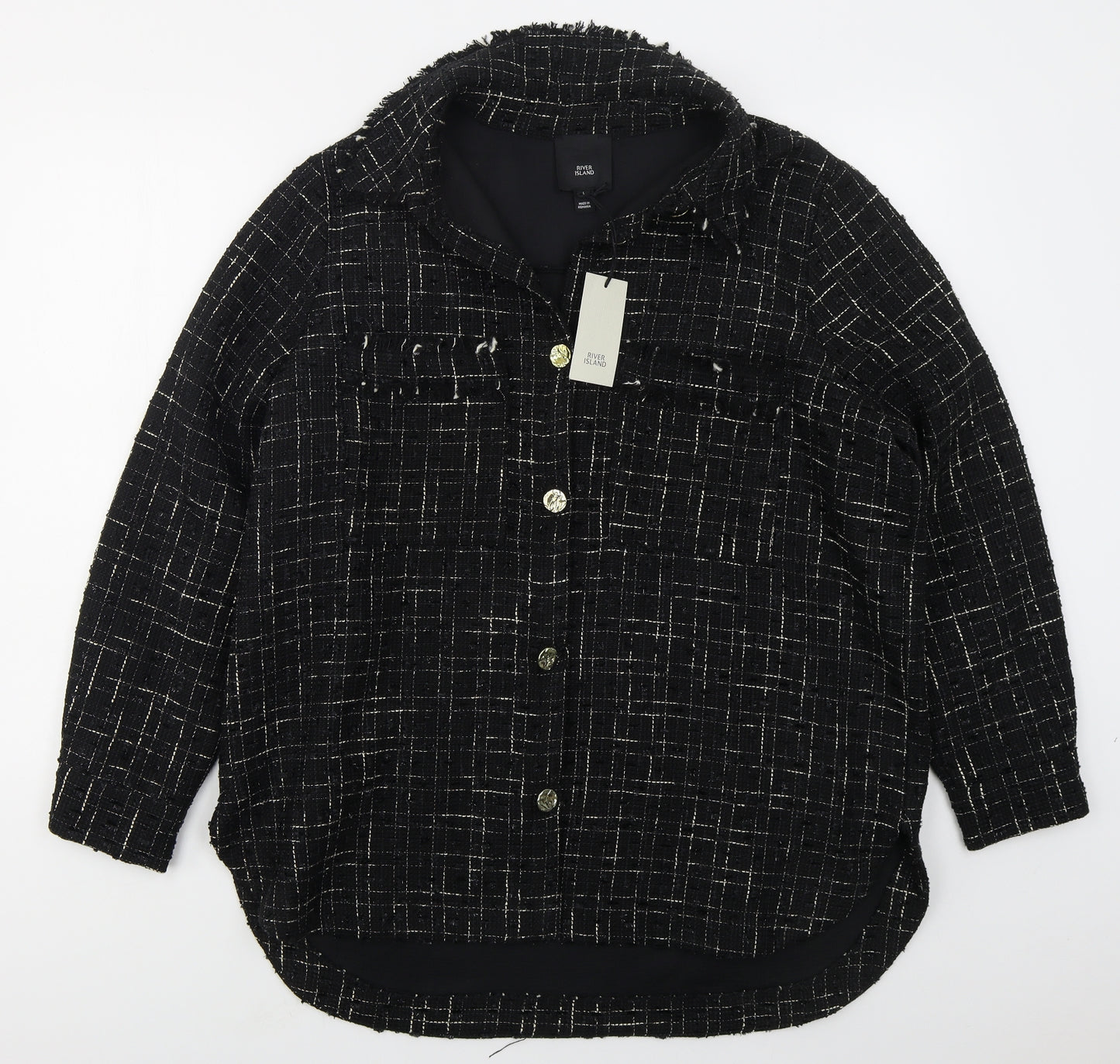 River Island Womens Black Check  Jacket  Size L  Button