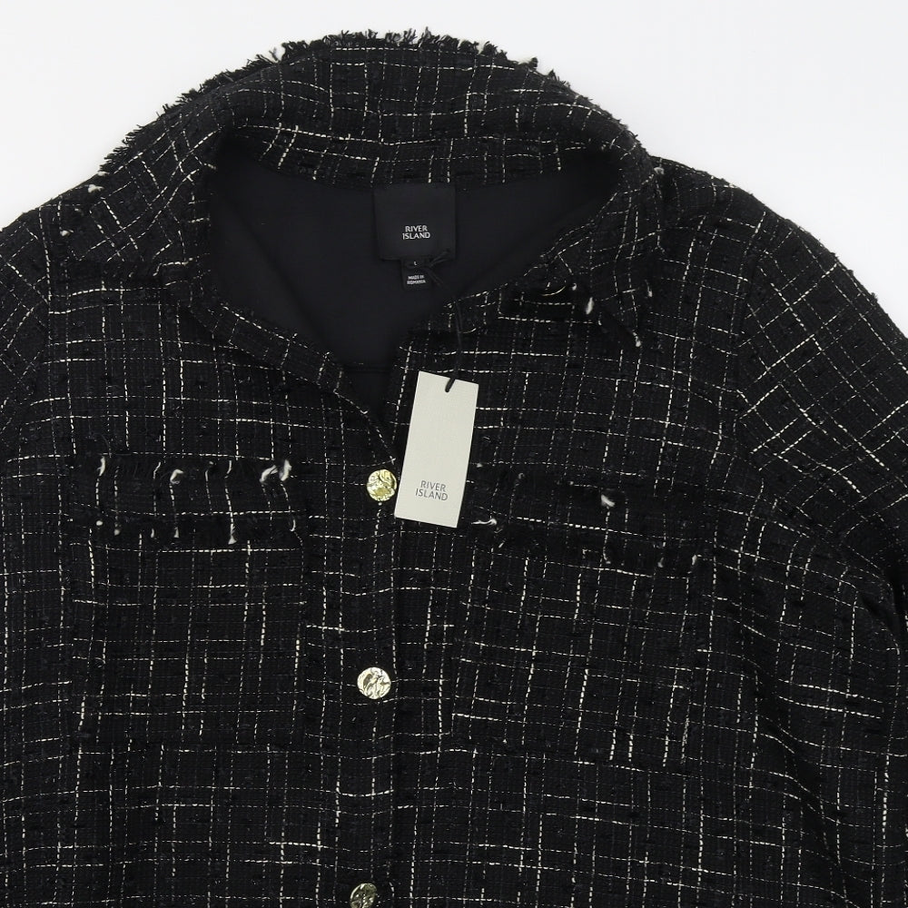 River Island Womens Black Check  Jacket  Size L  Button