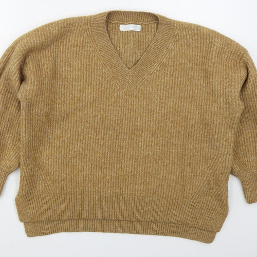 Primark Womens Beige V-Neck  Acrylic Pullover Jumper Size 6