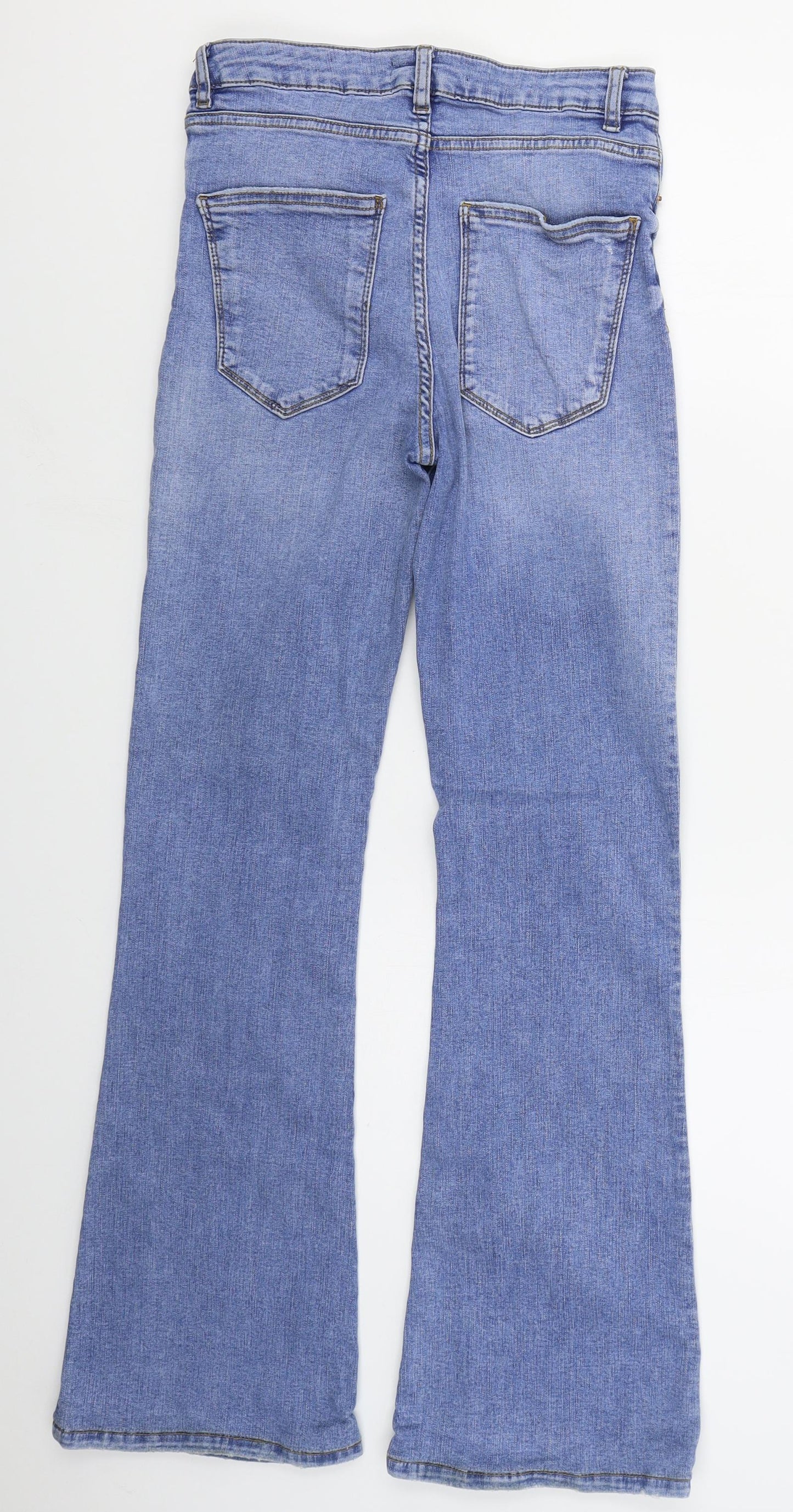 Zara Womens Blue  Cotton Flared Jeans Size 8 L30 in Regular Button