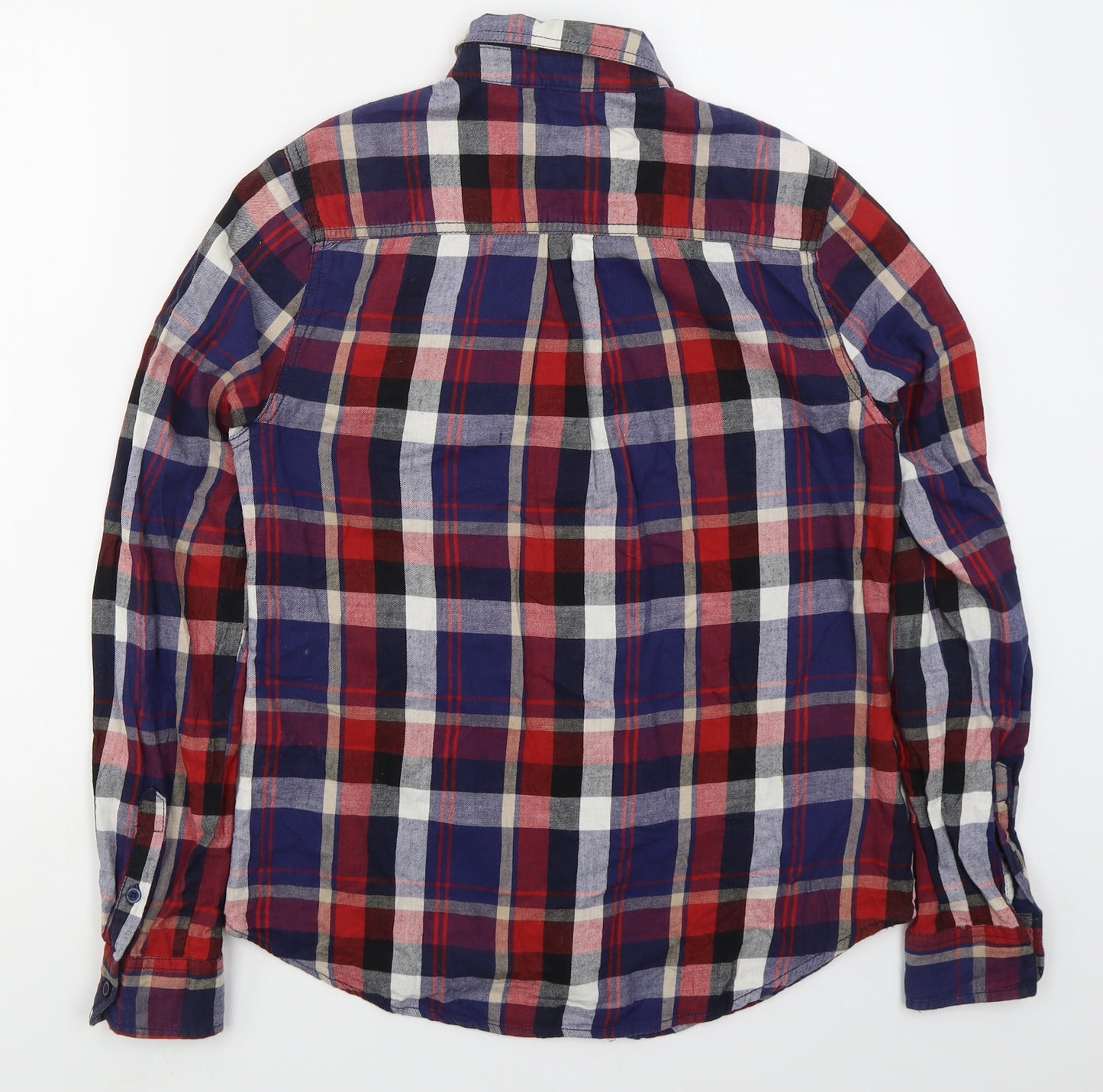 New Look Womens Blue Check Cotton Basic Button-Up Size 10 Collared - Red