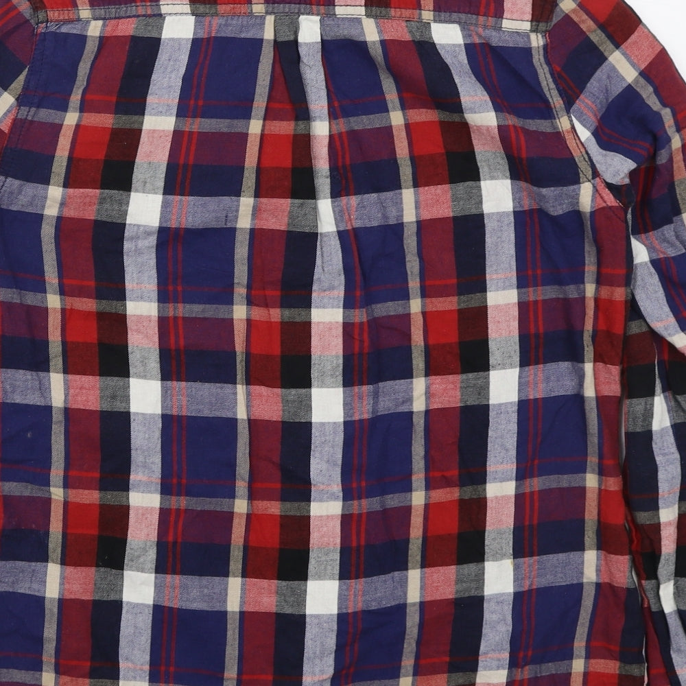 New Look Womens Blue Check Cotton Basic Button-Up Size 10 Collared - Red