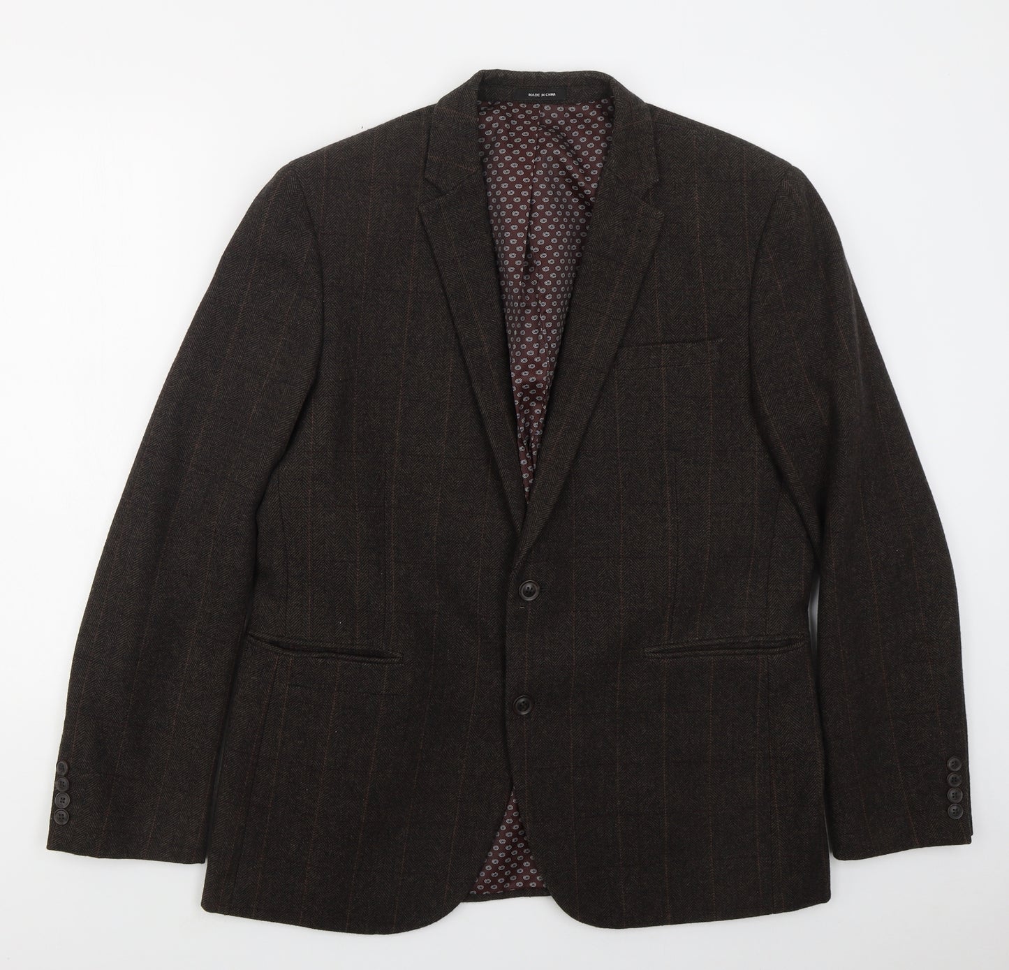 Cedar Wood State Mens Brown Check Wool Jacket Suit Jacket Size L