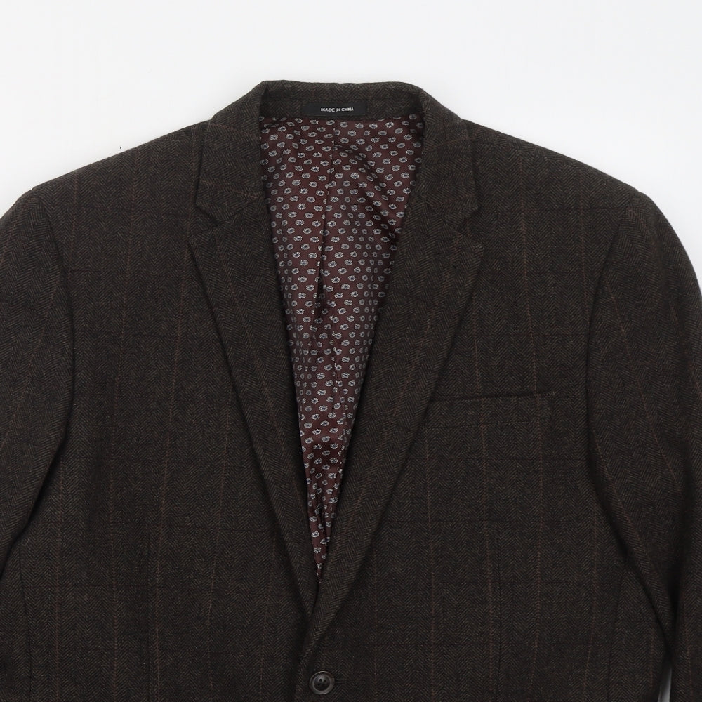 Cedar Wood State Mens Brown Check Wool Jacket Suit Jacket Size L
