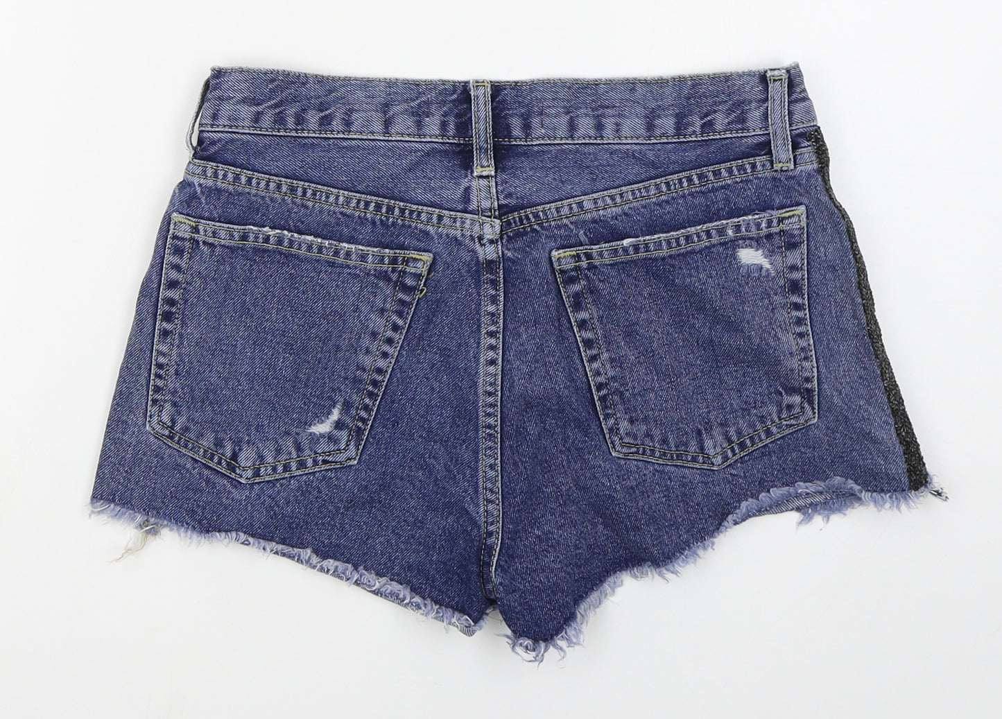 Zara Womens Blue  Cotton Hot Pants Shorts Size 8  Regular Button