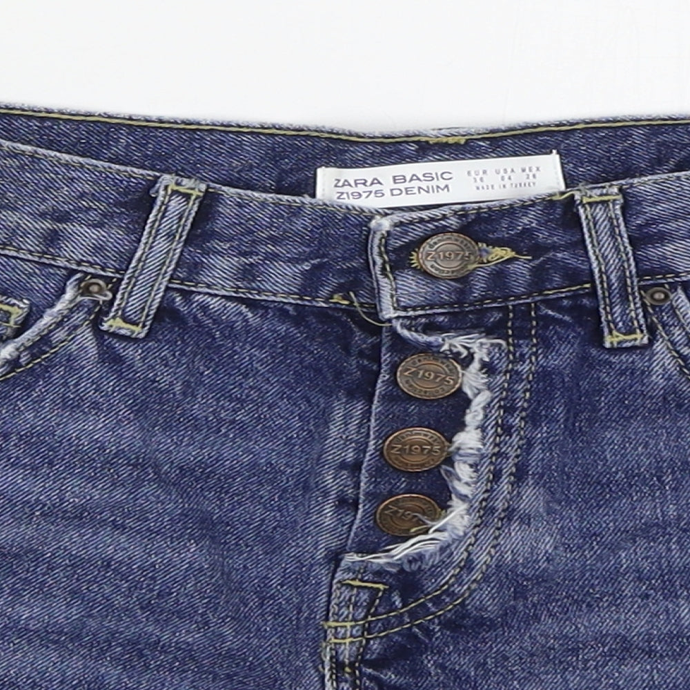 Zara Womens Blue  Cotton Hot Pants Shorts Size 8  Regular Button