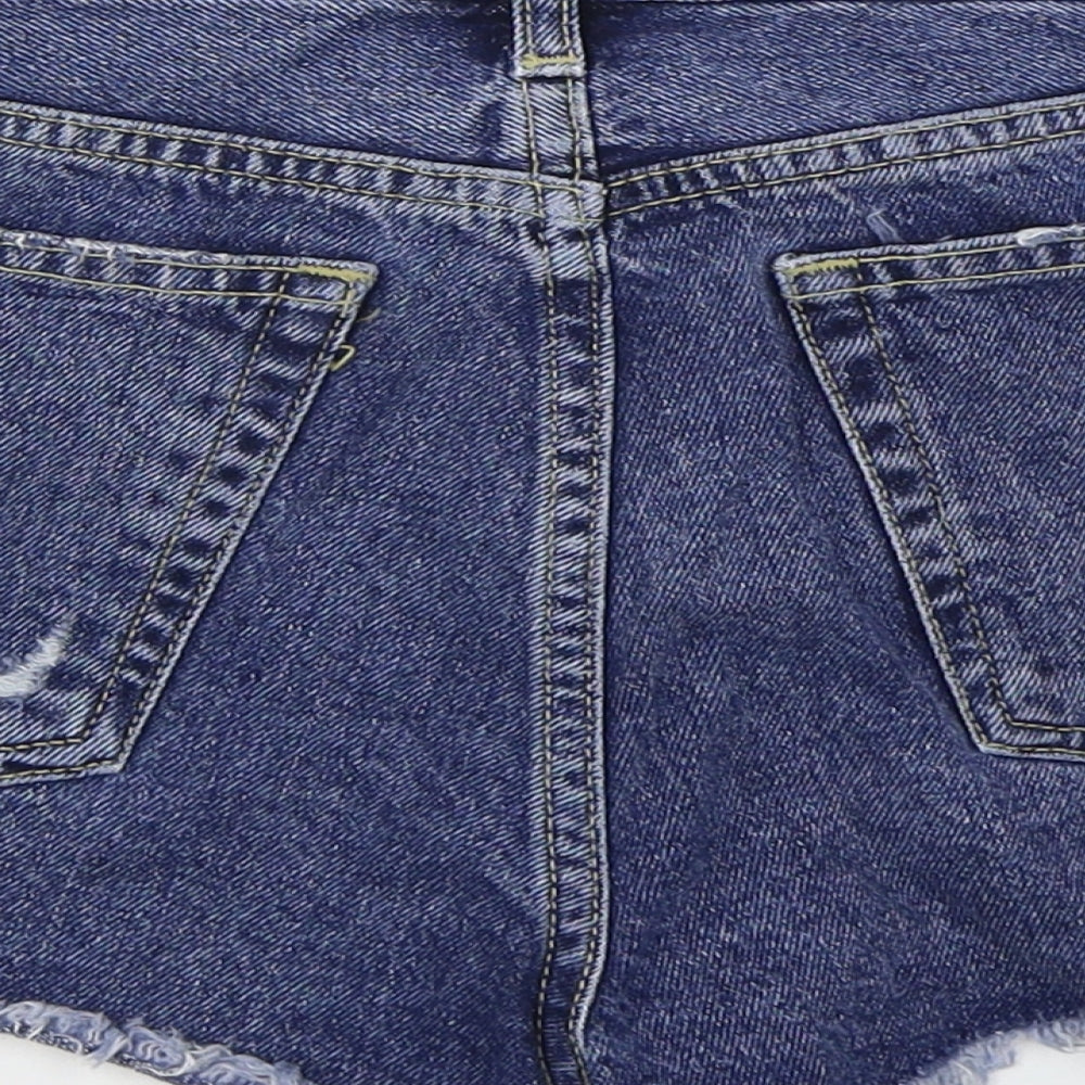 Zara Womens Blue  Cotton Hot Pants Shorts Size 8  Regular Button