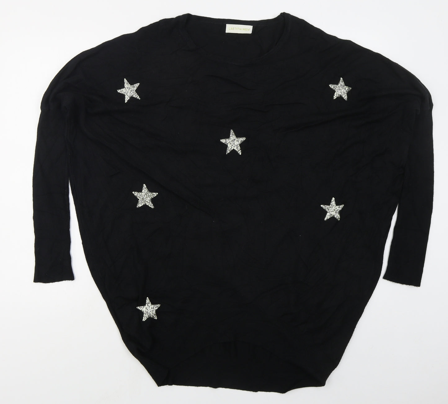 Laetitia Mem Womens Black Round Neck  Viscose Pullover Jumper Size L   - Stars