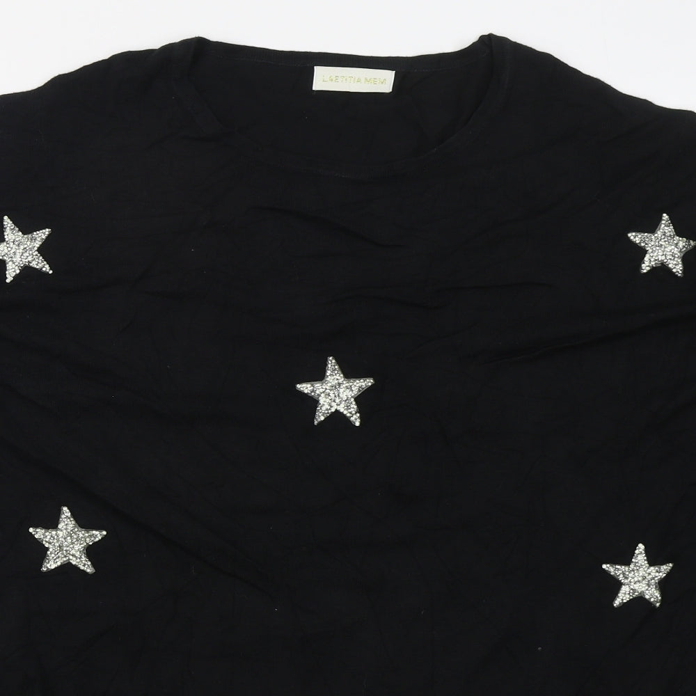 Laetitia Mem Womens Black Round Neck  Viscose Pullover Jumper Size L   - Stars