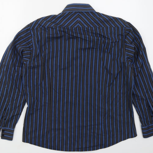 Remus Uomo Mens Blue Striped Cotton  Button-Up Size L Collared Button