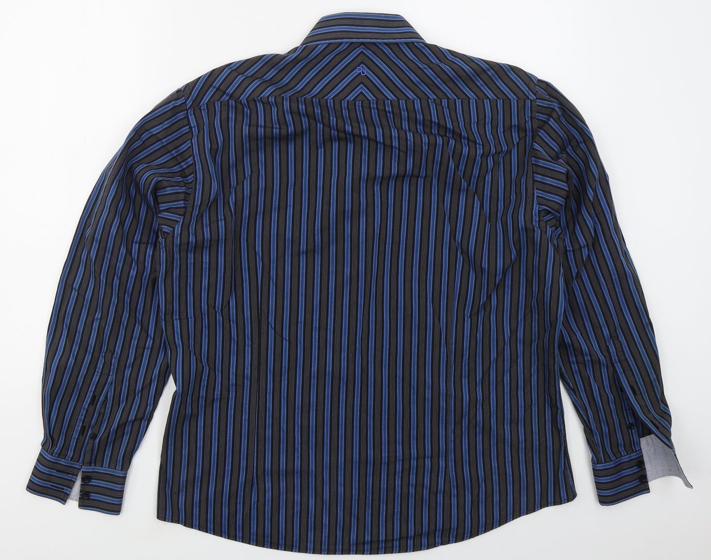 Remus Uomo Mens Blue Striped Cotton  Button-Up Size L Collared Button