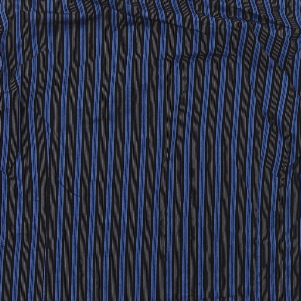 Remus Uomo Mens Blue Striped Cotton  Button-Up Size L Collared Button