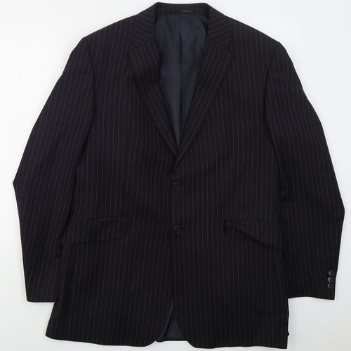 Karl Jackson Mens Blue Striped Polyester Jacket Suit Jacket Size 44