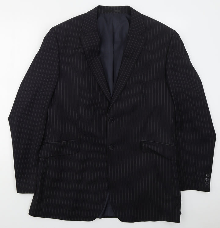 Karl Jackson Mens Blue Striped Polyester Jacket Suit Jacket Size 44