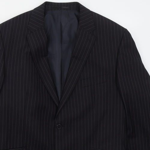 Karl Jackson Mens Blue Striped Polyester Jacket Suit Jacket Size 44