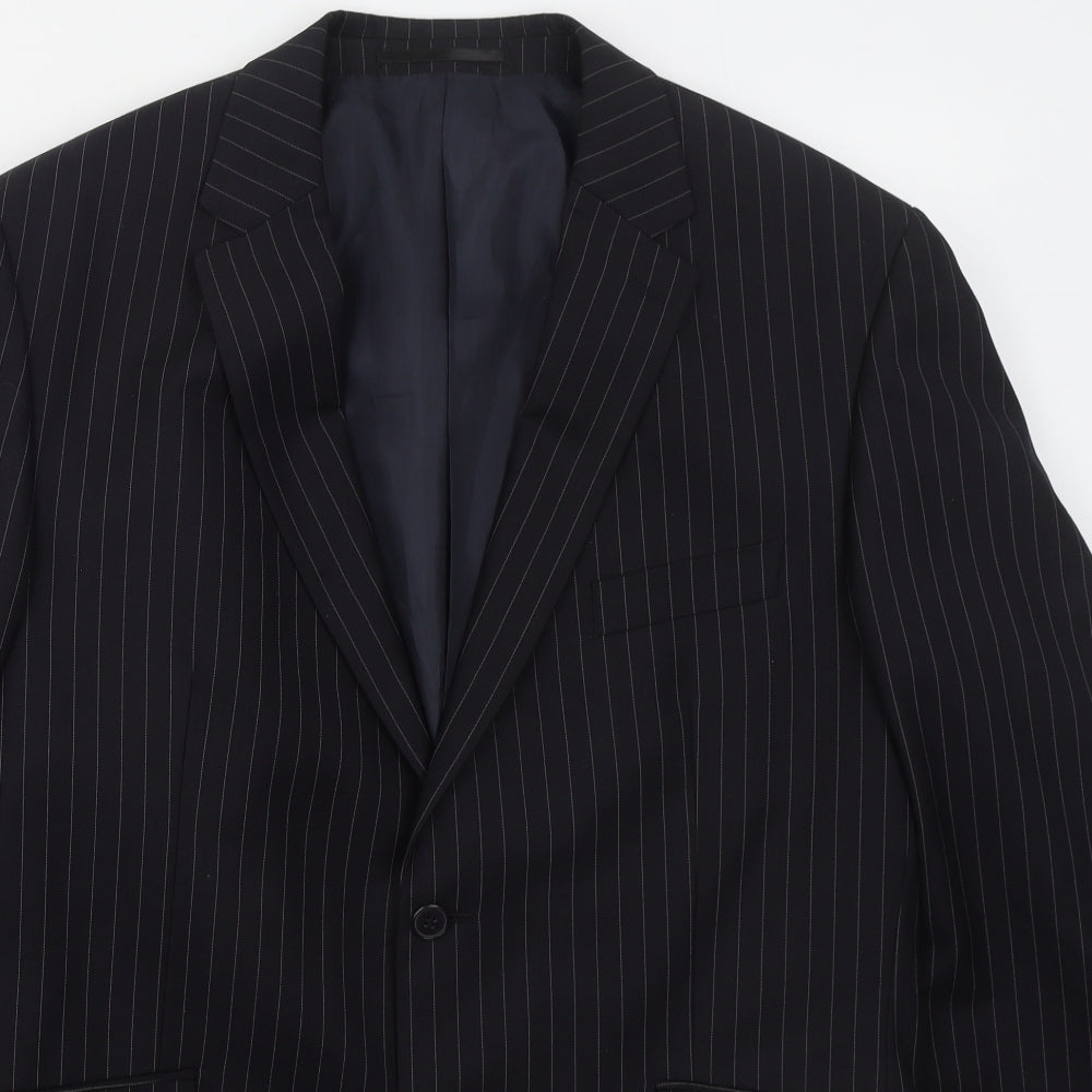 Karl Jackson Mens Blue Striped Polyester Jacket Suit Jacket Size 44