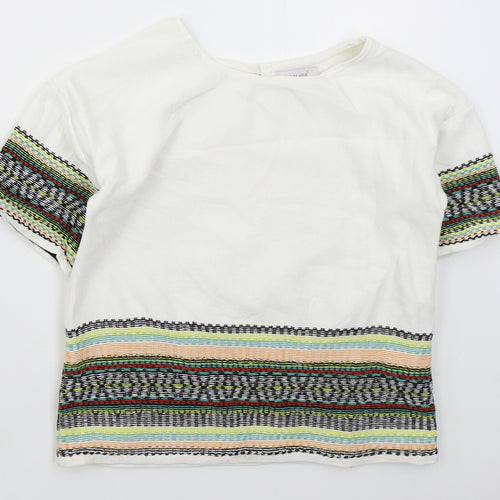 Marks and Spencer Womens White Crew Neck Geometric Cotton Pullover Jumper Size 10